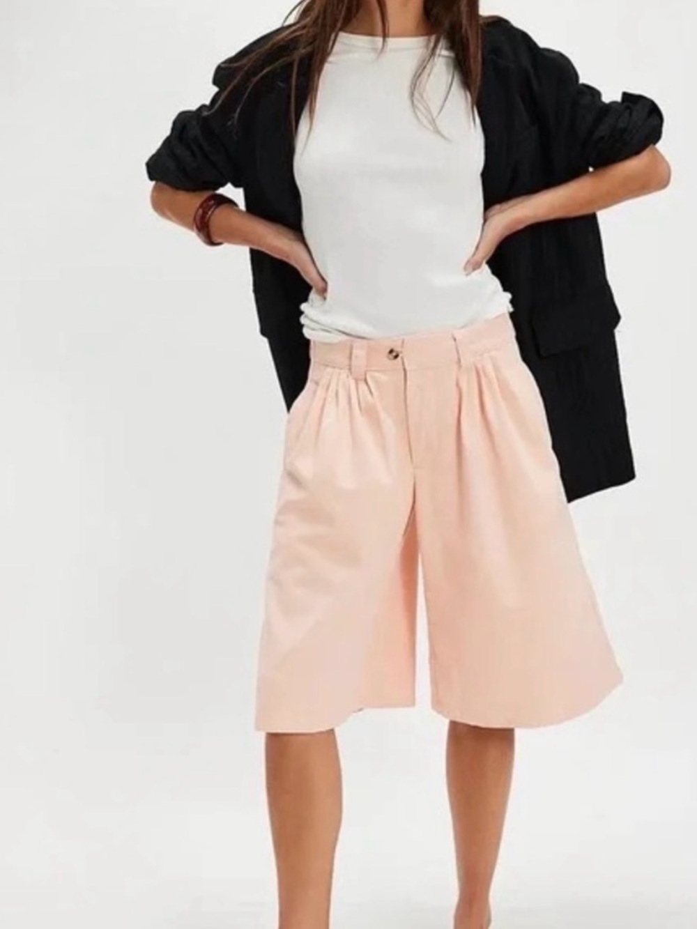 Free People Sadie A-Line Long Shorts in Peach Blush, NWOT $98, Size 0